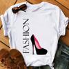 Estive Plus Manica Corta Tacchi Alti Stampate Puro Cotone Ampie Girocollo Manica Corta Scarpe T-Shirt Donna