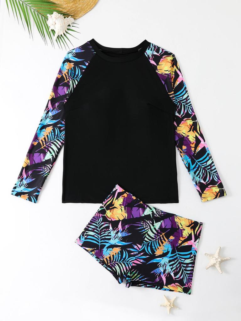 2026 Plus Size High-Waisted Long Sleeve Tankini Swimsuit for Women