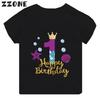 Cute Mermaid Princess Print Girls Clothes 1 2 3 4 5 6 7 8 9 Years Happy Birthday Kids Short Sleeve T Shirt Baby Boys TShirts