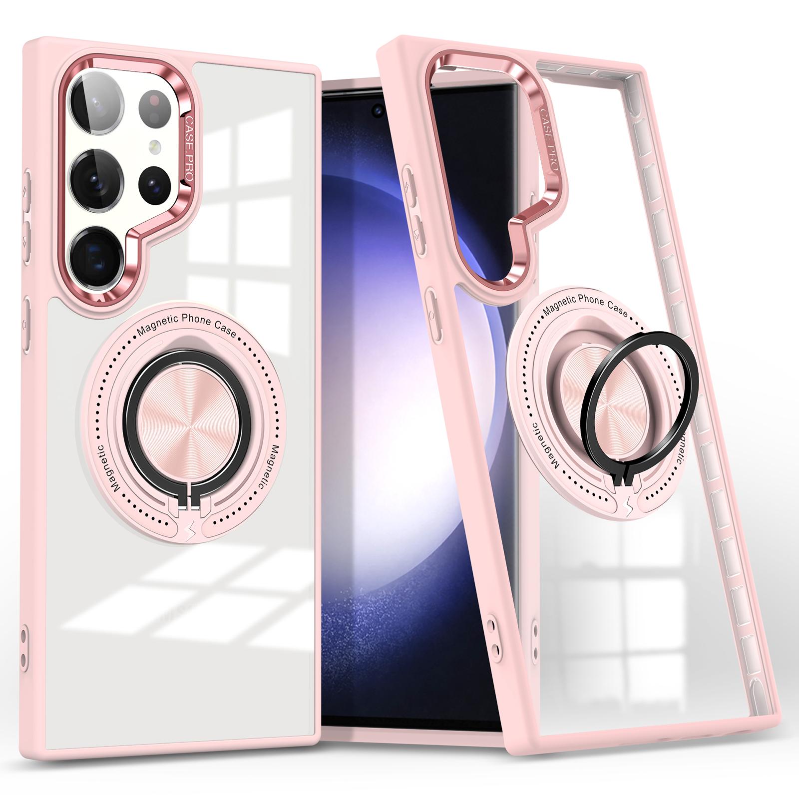 

For Samsung Galaxy S24 Ultra Case Compatible with MagSafe PC+TPU Kickstand Phone Cover Pink