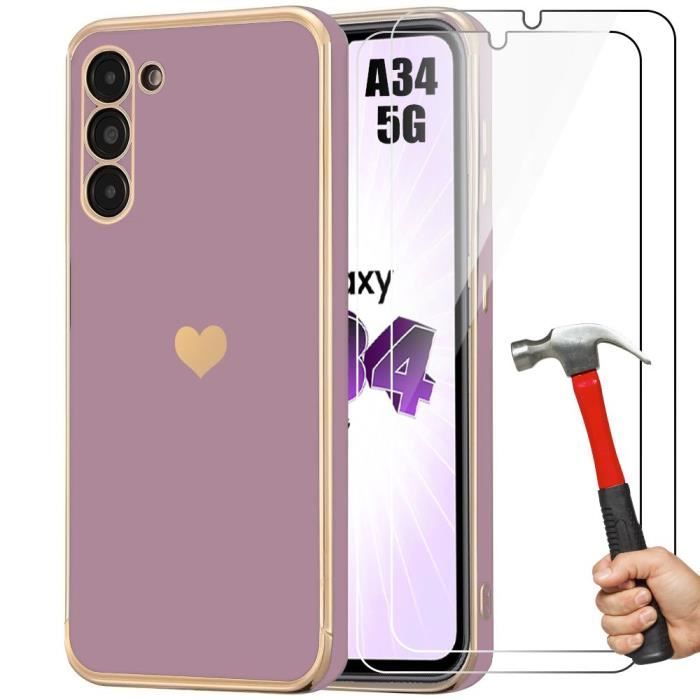 Coque de protection - Booling - pour Samsung Galaxy A34 5G - Violet - TPU Souple - Motif Cœur