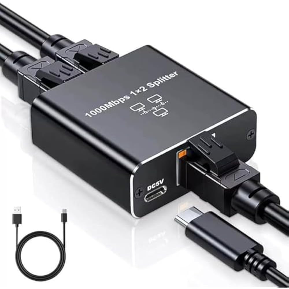 AURORIEL LAN Splitter Switching Hub 1 Input 2 Outputs 1000Mbps Gigabit Compatible RJ45 Splitter N...
