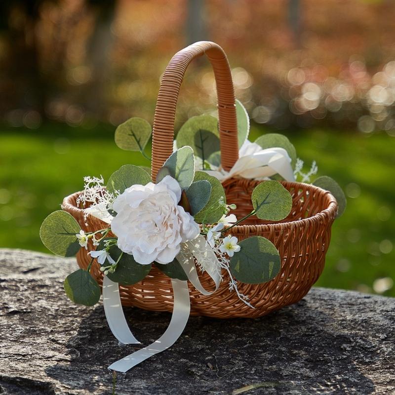 Elegant Rattans Handwoven Wicker Flower Basket Portable Floral Arrangement Pots for Wedding and Homes Decoration