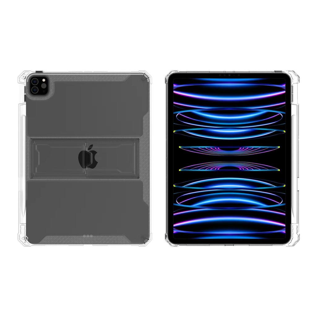 iPad Pro/Air/mini Tablet Protective Case with Pen Slot - Transparent White, Drop-proof, Stand Function