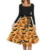 Halloween Print Flare Dress For Women Long Sleeve Dress Hollow Party Casual Dresses