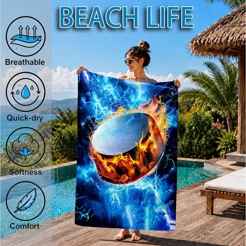 Flaming Football Artwork Beach Towel, Microfiber Beach Towel, Perfect For Pool, Beach, Travel, Home Decor Beach Party Fan gifts