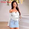 Sexy Girl Long Sleeve Knit Top With Metal Buckle And Off Shoulder Design For Streetwear Style