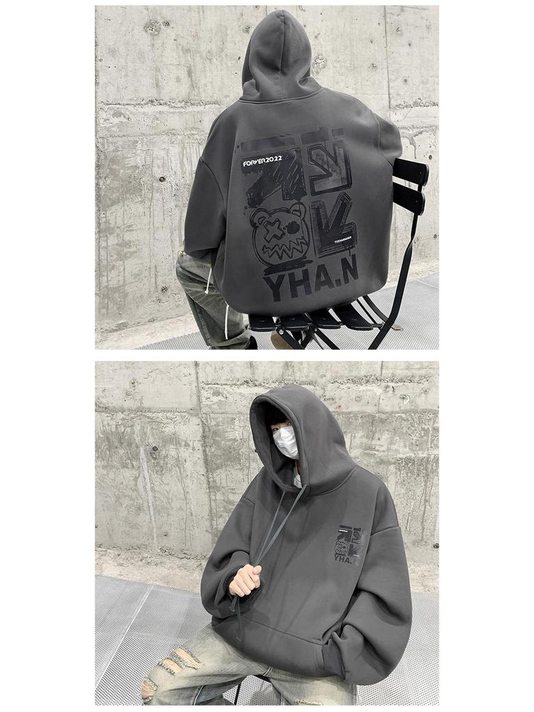Felpa con cappuccio oversize foderata in velluto da uomo - Essenziale trendy per autunno/inverno