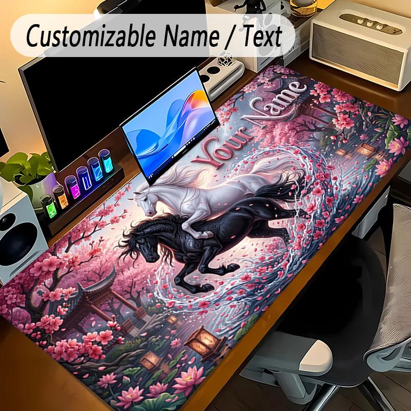 Horse Theme Personalized Mouse Pad Custom Name Text Non Slip Desk Pad For Laptop Office Desktop
