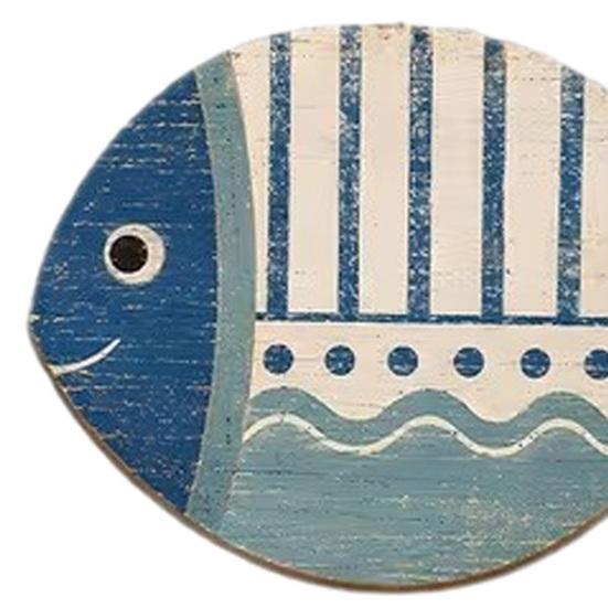 Nautical Home Ornaments 4PCS Wooden Fish Wall Decoration, Rustic Mediterranean Style Hanging Plaques, Blue White And Ocean Theme Decorations Geometric