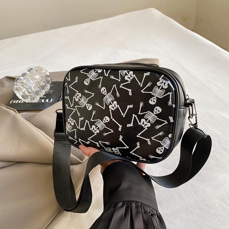 Trendy Vintage Skull Pattern Small Square Bag For Autumn 2024 Chic Korean Style