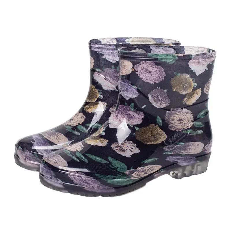 Black Polka Dots Women's Rain Shoes Waterproof And Non-slip Kitchen Work Rubber Shoes Pvc Short Tube Rain Boots Summer Shoes