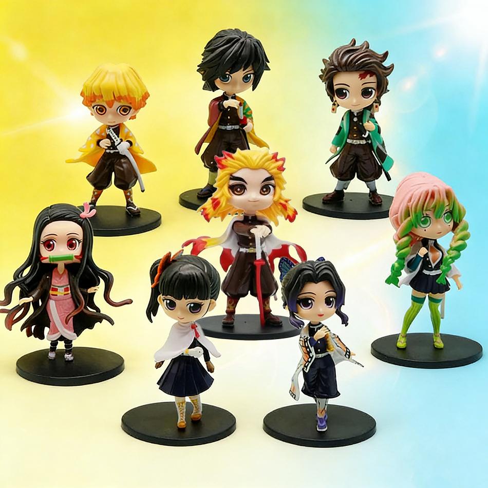 Demon Slayer Kimetsu No Yaiba Cute Kawaii Figure Nezuko Tanjirou Zenitsu Shinobu Giyuu Mitsuri Kanao Pvc Desktop Ornaments Model