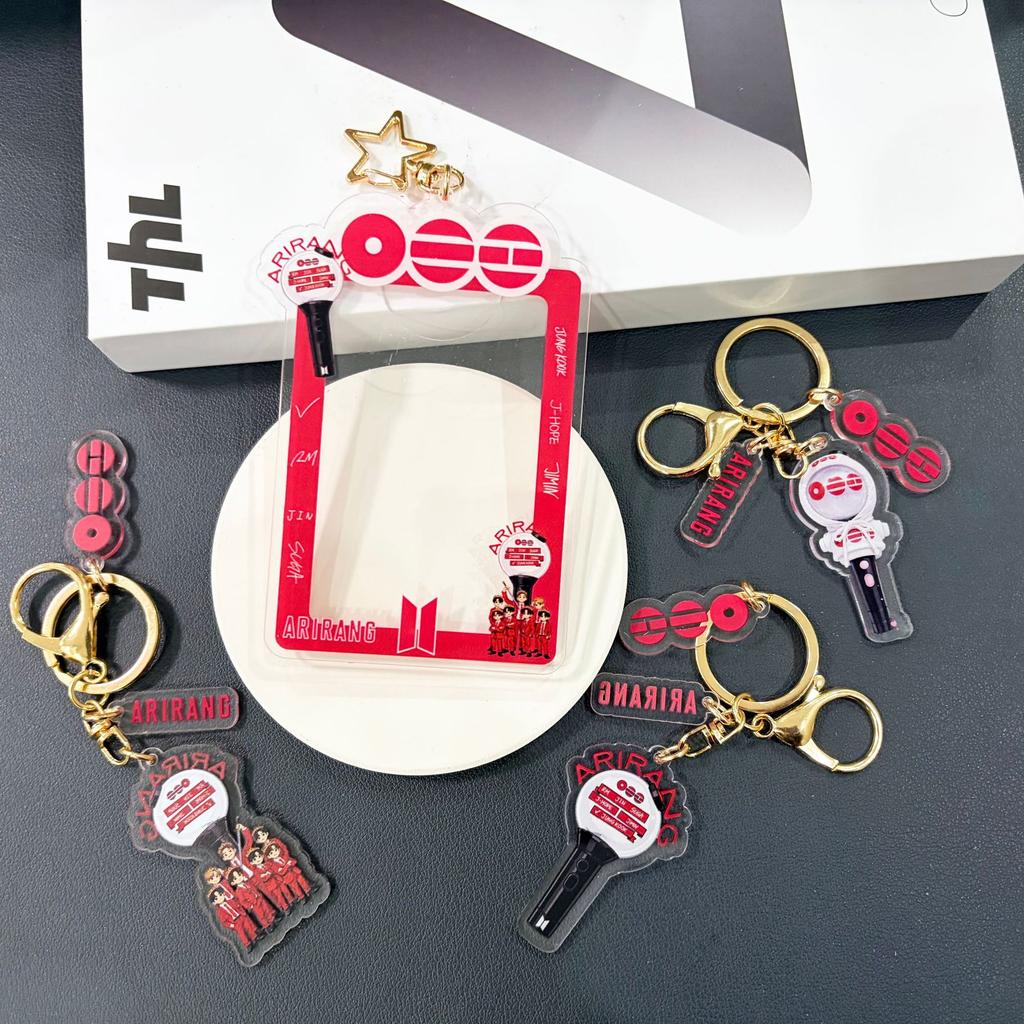 BTS Arirang Tour Photocard Holder Keychain, Acrylic Photo Frame Keyring with Lightstick & Group Print, Kpop ARMY Fans Lomo Card Display Case