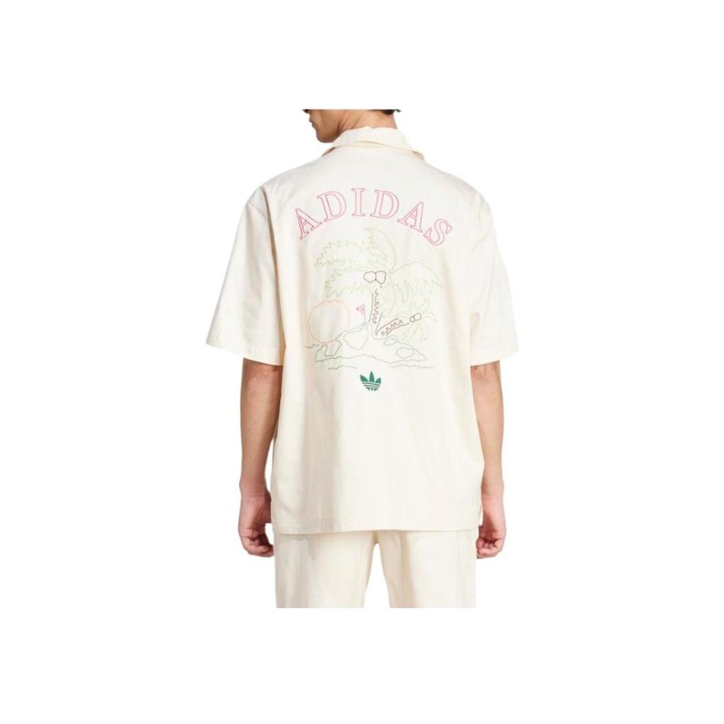 Adidas Originals Leisure League Letter Logo Polo Loose Fit Single-Breasted Short Sleeve Shirt Men Shirts White JD6345