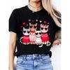 European Size Cute Cat Valentine's Day Gift Heart Love Holiday Theme Novelty Print New Style Women's Round Collar Casual Sports Comfortable T-shirt