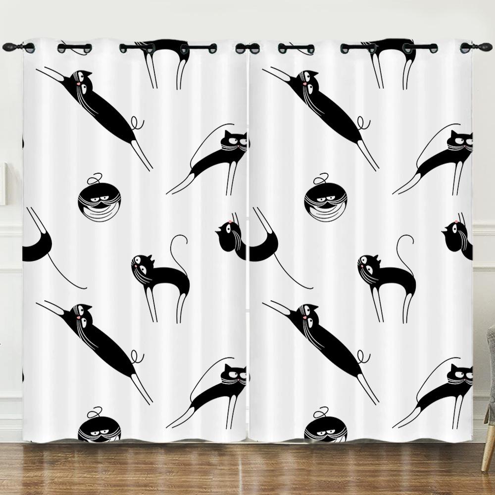 Curtain Cartoon Animal Animation Kitten 3D Digital Printing Blackout Curtain 3D Three-Dimensional Printing