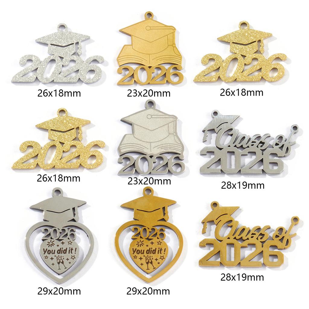 5pcs New 304 Stainless Steel Charms 2026 College Jewelry Charms Multicolor Doctorial Hat Hollow Pendants DIY Necklace Jewelry