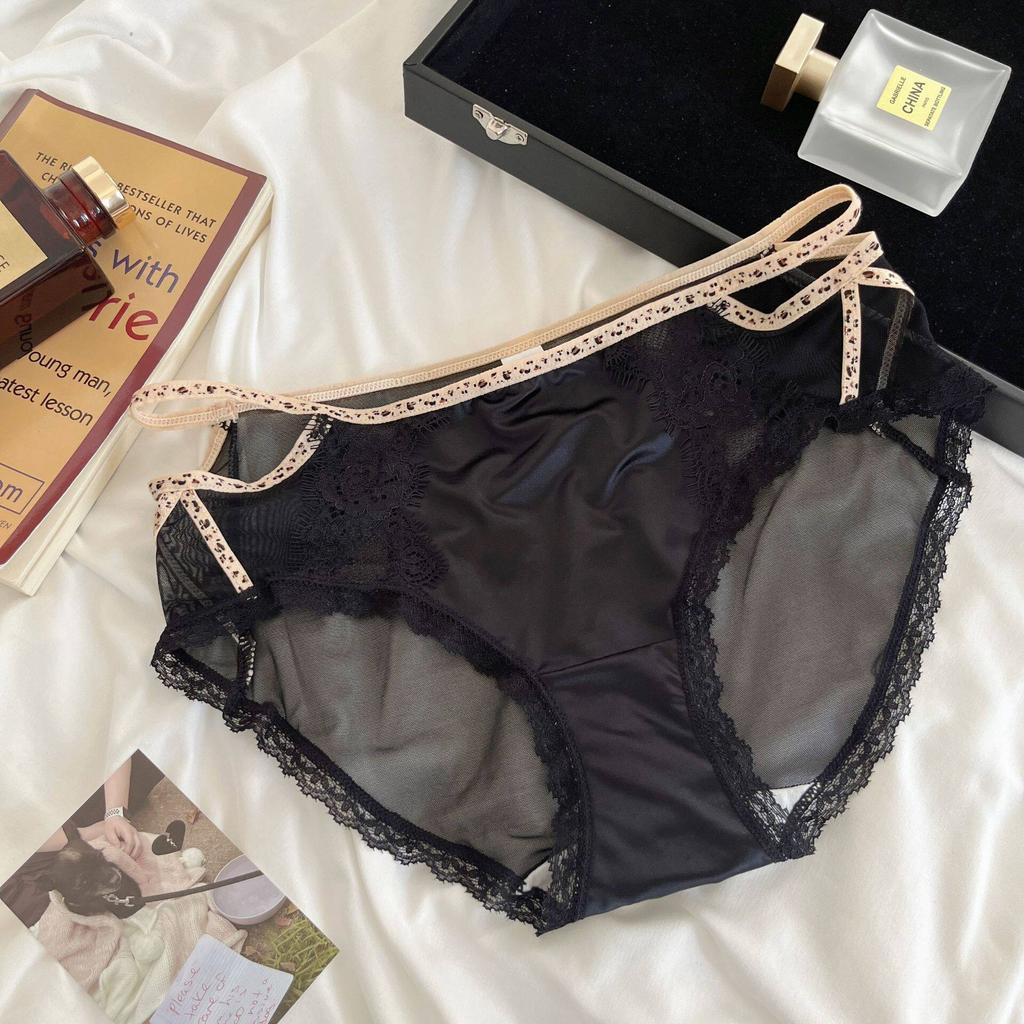 Ladies Summer Light Luxury Sexy Pure Desire Lace Satin Mesh Gauze Ice Silk Briefs