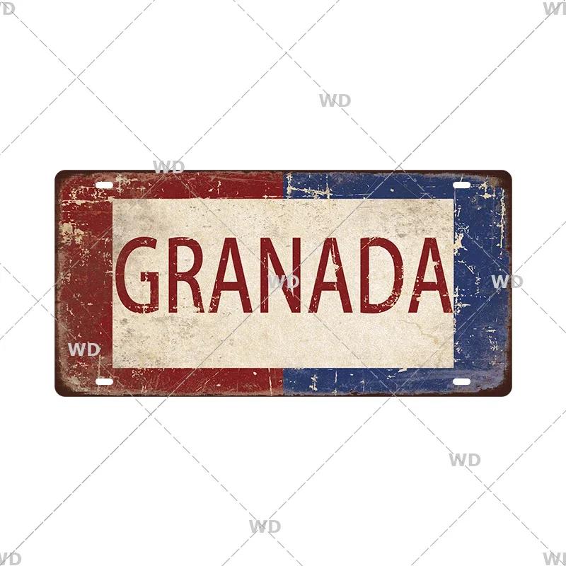 Spain City Metal Sign Licenses Plate Plaque Metal Vintage Tin Sign BARCELONA/MADRID/SEVILLE Flag Bar Pub Man Cave Club Poster