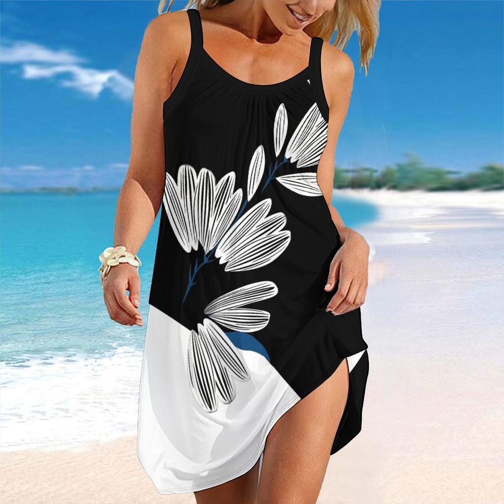 Abito da Spiaggia da Donna Mini Abito Stampa Casual Moderno Senza Maniche Vestibilità Larga Esterno Quotidiano Estate