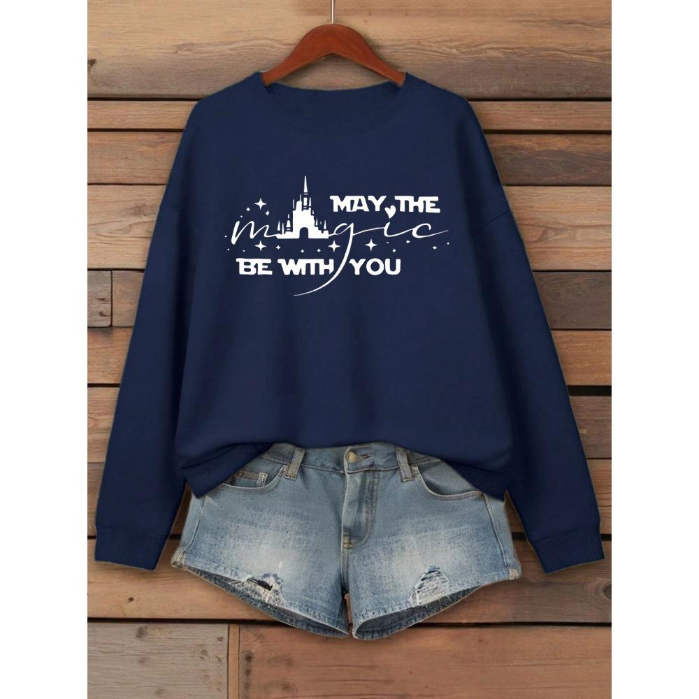 

May The Be With Youprinting Sweatshirts Womens Loose Basics Hoodies Warm O-Neck Tops Winter Comfortable Womans Clothes XL