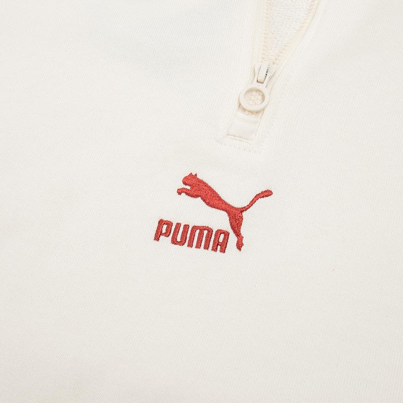 Puma Sudadera de Manga Larga con Cuello Alto y Media Cremallera Bordada para Mujer Tops Blanco Crudo 539911-93