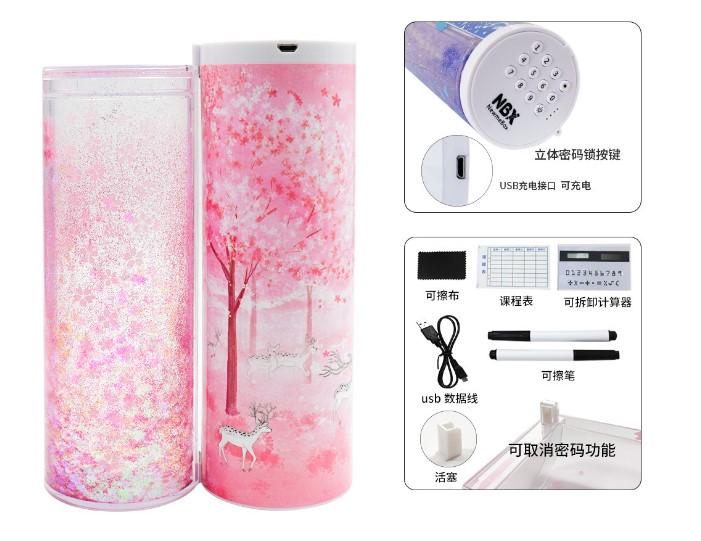 

Пенал большой вместимости NBX с кодовым замком – Мультяшный забавный узор, подставка для ручек и канцелярский бокс для школы, дома и офиса оранжевый