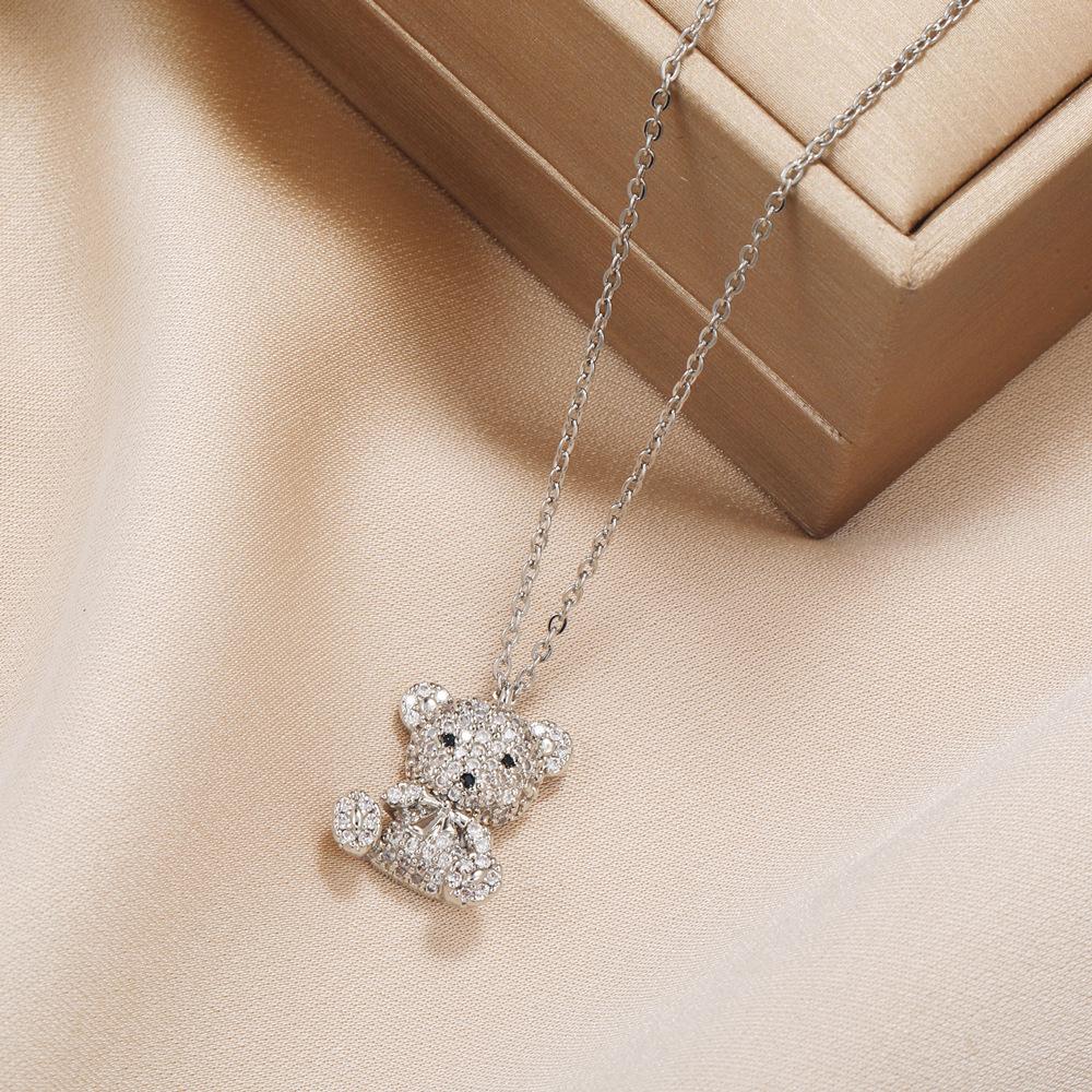 Cute Teddy Bear Titanium Titanium Necklace Female Light Luxury Decoration Clavicle Chain Neck Chain
