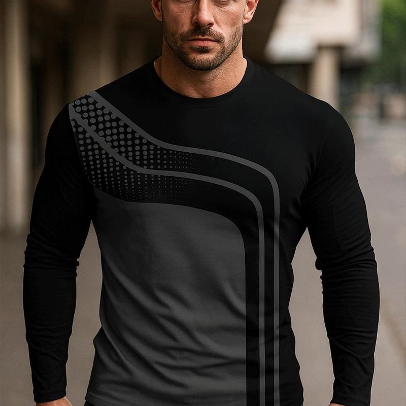 Men's Casual and Simple Long-sleeved T-shirt, Suitable for Daily Casual Wear In Spring and Autumn, Round Neck Design