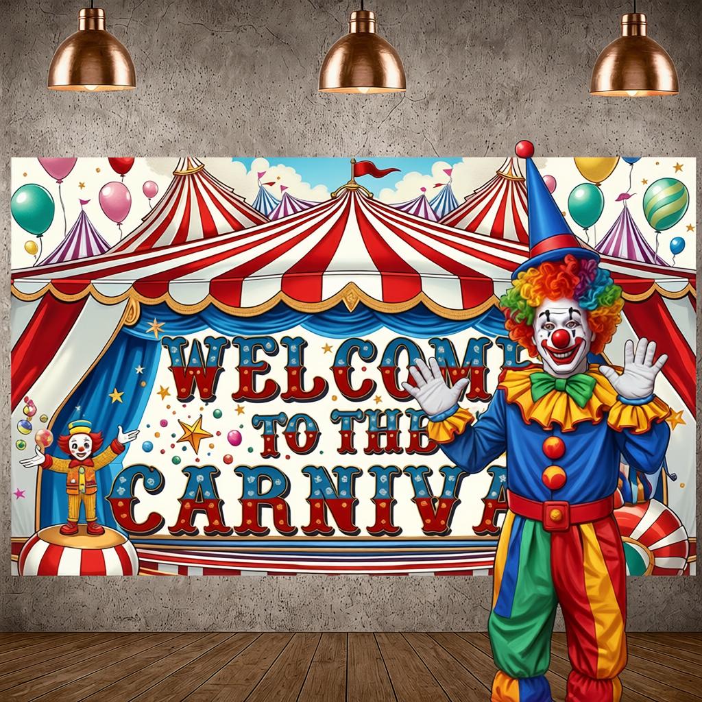 Welcome Carnival Backdrop Circus  Carnival Banner Circus Party Banner Elephant Circus Display For Carnival Party Indoor