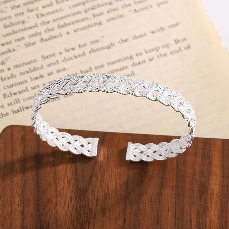 PANJBJ 925 Sterling Silver Weave Bangle for Women Hollow Out Retro Punk Ins Fashion Trend Jewelry Gift Dropshipping
