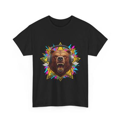 Brüllender Bär T-Shirt | Tier T-Shirt für Herren/Damen, Retro Bär Musik T-Shirt Baumwolle