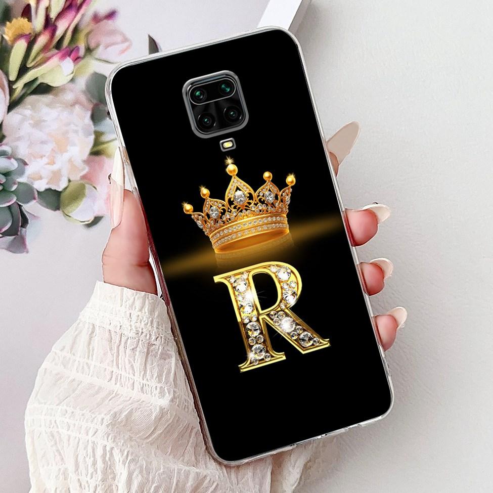 Clear Cover For Xiaomi Redmi Note 9s Case Fashion Luxury A-Z Letters Crown Soft TPU Phone Case M2003J6A1G