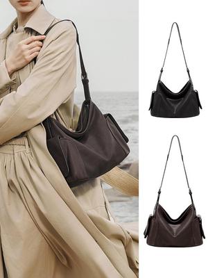 Qiu Zhen Large Capacity Vegetable-Tanned Sheepskin Hobo Bag: Double Handle Shoulder and Crossbody Bag for Women