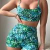 New Tropical Plant Print Bikini Swimsuit Set