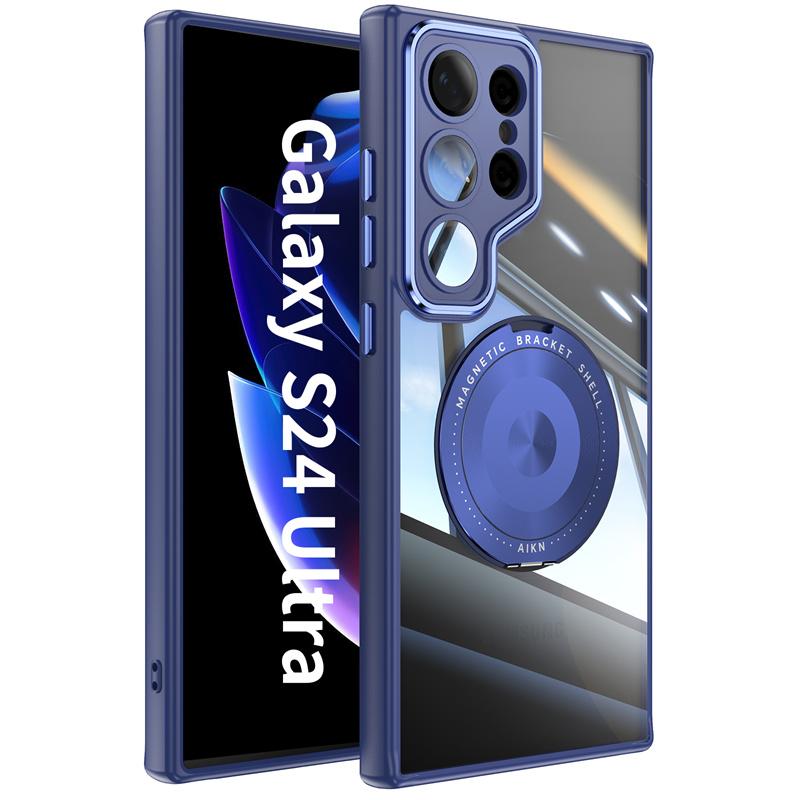 Transparent Hard Case For For Samsung Galaxy S25 S24 S23 Ultra Plus For Magsafe Magnetic Charge Shockproof Armor Stand Holder Cover