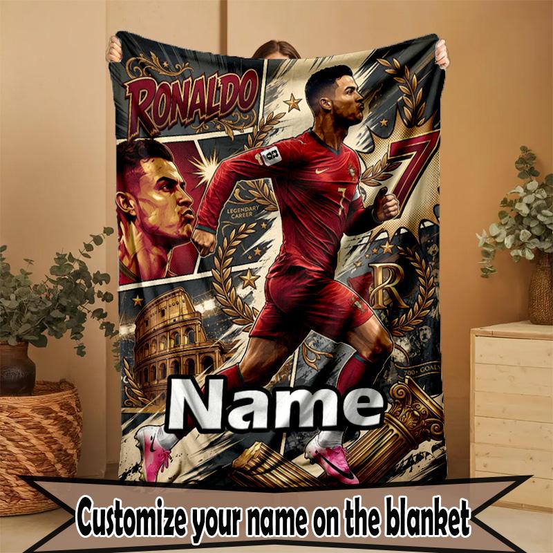 Custom Name Personalized Cristiano Ronaldo Print Blanket, Home Decor, Bedroom, Sofa, Camping, Couch, Gifts for Birthday Christmas