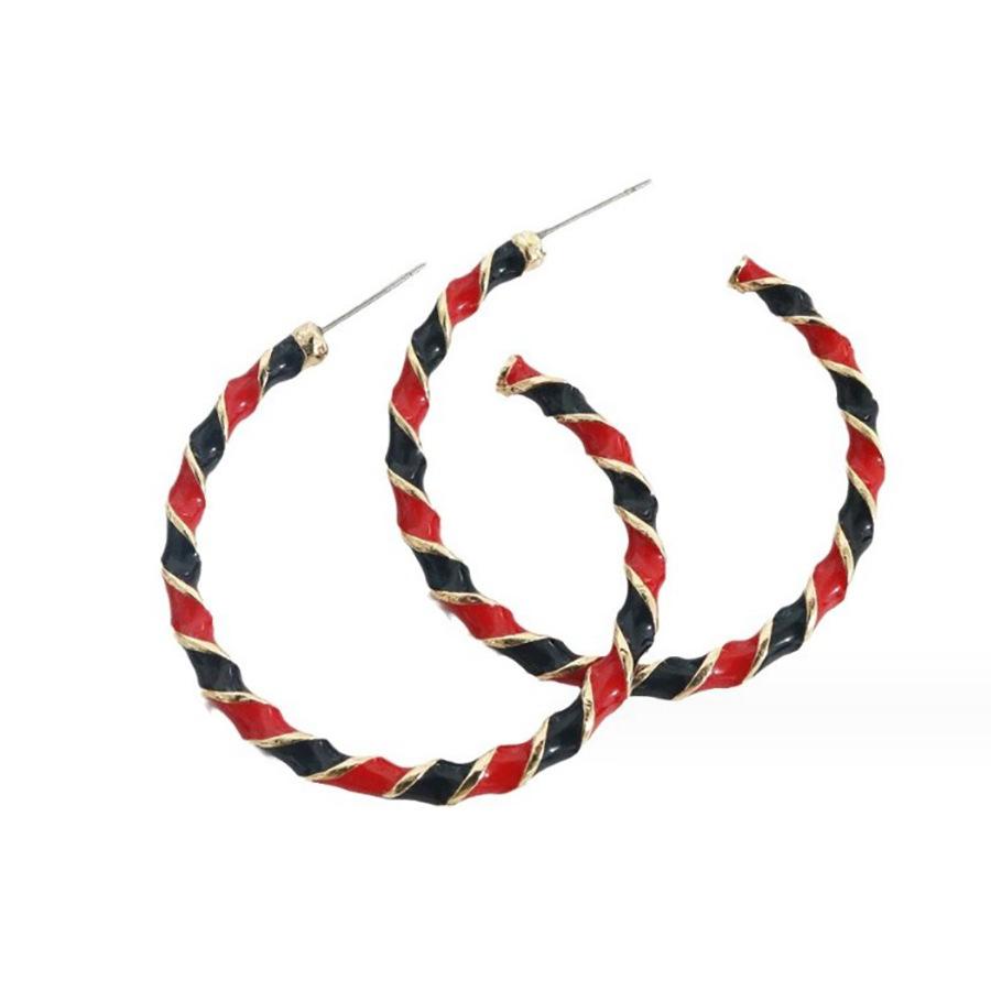 1 Pair Cute Circle Candy Cane Alloy Earrings Christmas Nordic Style Red Color Santa Jewelry Accessories