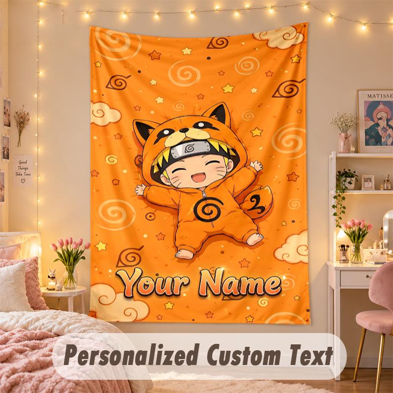 Custom Personalized Tapestry,Naruto Print Custom Name Text Wall Art Hanging for Bedroom