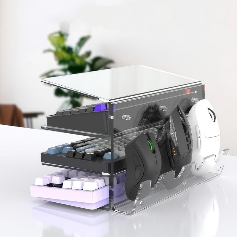Keyboard Stand for Desktop 3 Layer Acrylic Stand Gaming Keyboard and Mouse Storage Thicken Dustproof Storage Holder Holds up 4