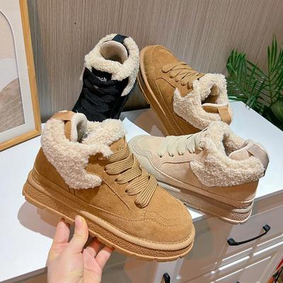 Neue Schuhe für Damen Echtleder Stiefel Klassische Stiefeletten Leder Freizeitschuhe Warme Plüsch Schneestiefel
