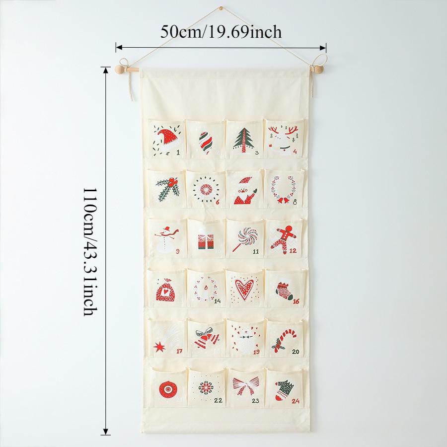 1PC Christmas Advent Calendar with 24 Pockets Soft Canvas Wall Hanging Organizer Festive Decor for Kids Gifts Home Wall Calenda