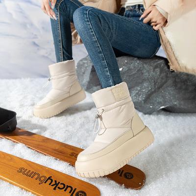 Augustine Outdoor Snow Boots Women's 2025 New Winter Platform Sports Short Boots Fleece Thickened White Cotton Shoes
