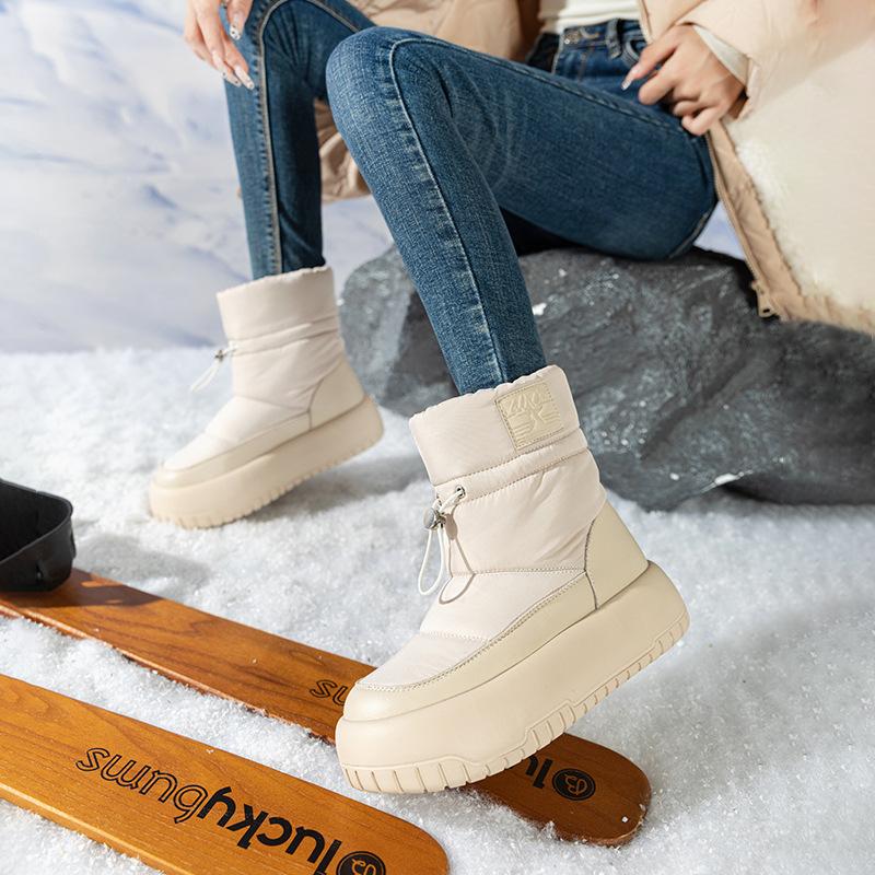 Augustine Outdoor Snow Boots Women's 2025 New Winter Platform Sports Short Boots Fleece Thickened White Cotton Shoes