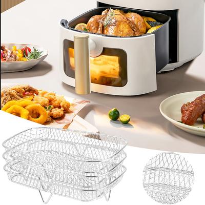 Rošt pro horkovzdušnou fritézu Grilovací rošt Nerezová ocel Trouba horkovzdušné fritézy Gril Parní hrnec Stohovatelný síťovaný grilovací koš pro domácí kuchyni