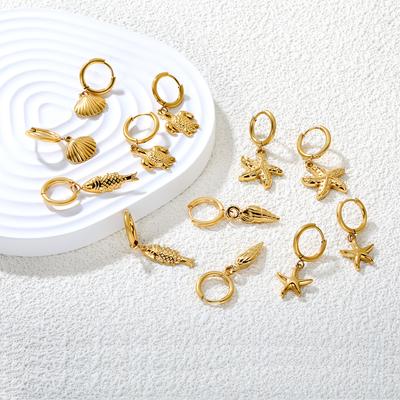 Beach Ocean Theme Metal Earrings Starfish Shell Conch Fish Holiday Dangle Earrings for Women
