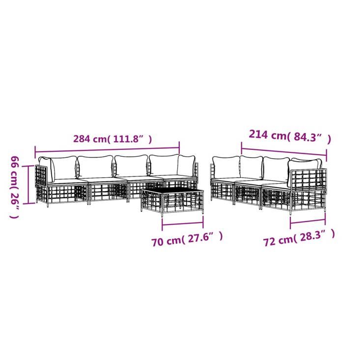 VidaXL Salon de jardin 8 pcs avec coussins anthracite résine tressée, ensemble de salon, ensemble de salon d'extérieur, 3186707