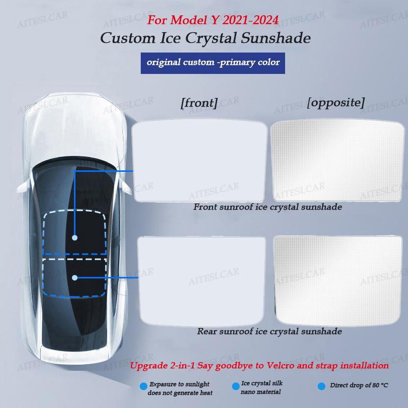 

For Tesla Model 3/Y Model 3 Highland Model Y Juniper 2026 Ice Cloth Buckle Glass Roof Sunshade Car Front Rear Sunroof Skylight
