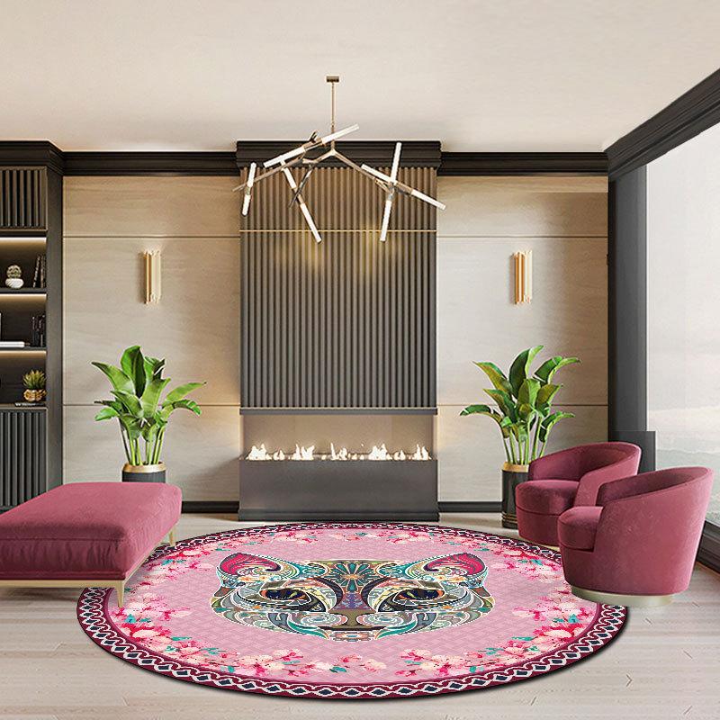 Bubble Kiss American Style Girl Room Round Carpet Pink Wild Cat Head Pattern Bedroom Rug Home Balcony Sofa Decor Floor Carpet